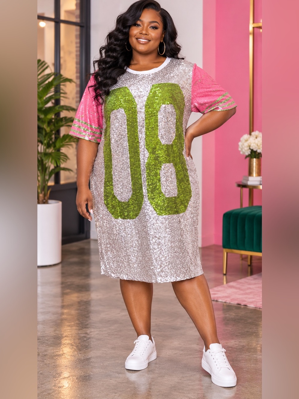 Silver Sequin “08” Jersey Dress
